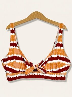 Aerie Neutral Tie Dye Wide Strap Scoop Neck Tie Bikini Top Brown Boho M